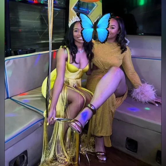 HOUSE OF CB 'Emee' Acid Yellow Satin Fringe Dress/Size M-US 6-8. Chartreuse - Picture 5 of 11